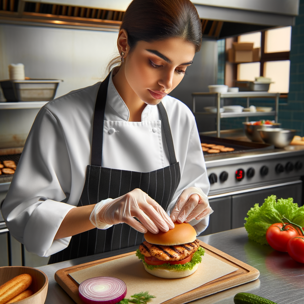 Chef preparing a chicken burger in the kitchen