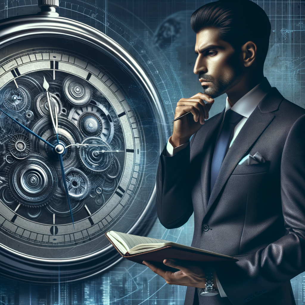 A ticking clock and successful man planning their day.