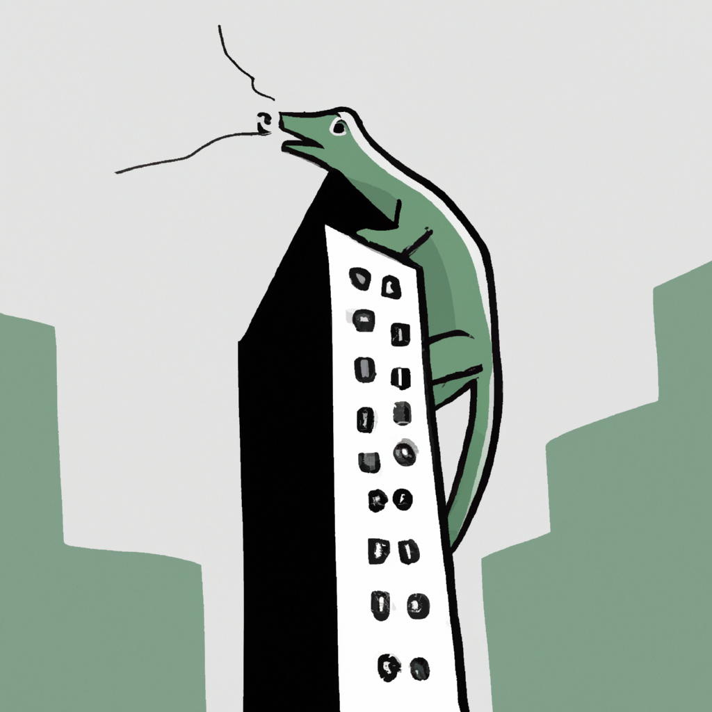 a big monster trying to escape from a highest building