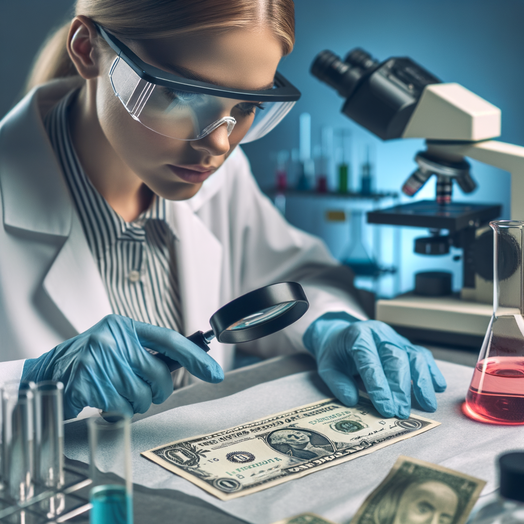 A dollar bill being tested for drug traces