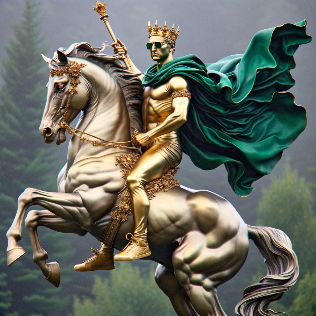 elon musk riding on a beautiful horse like a king