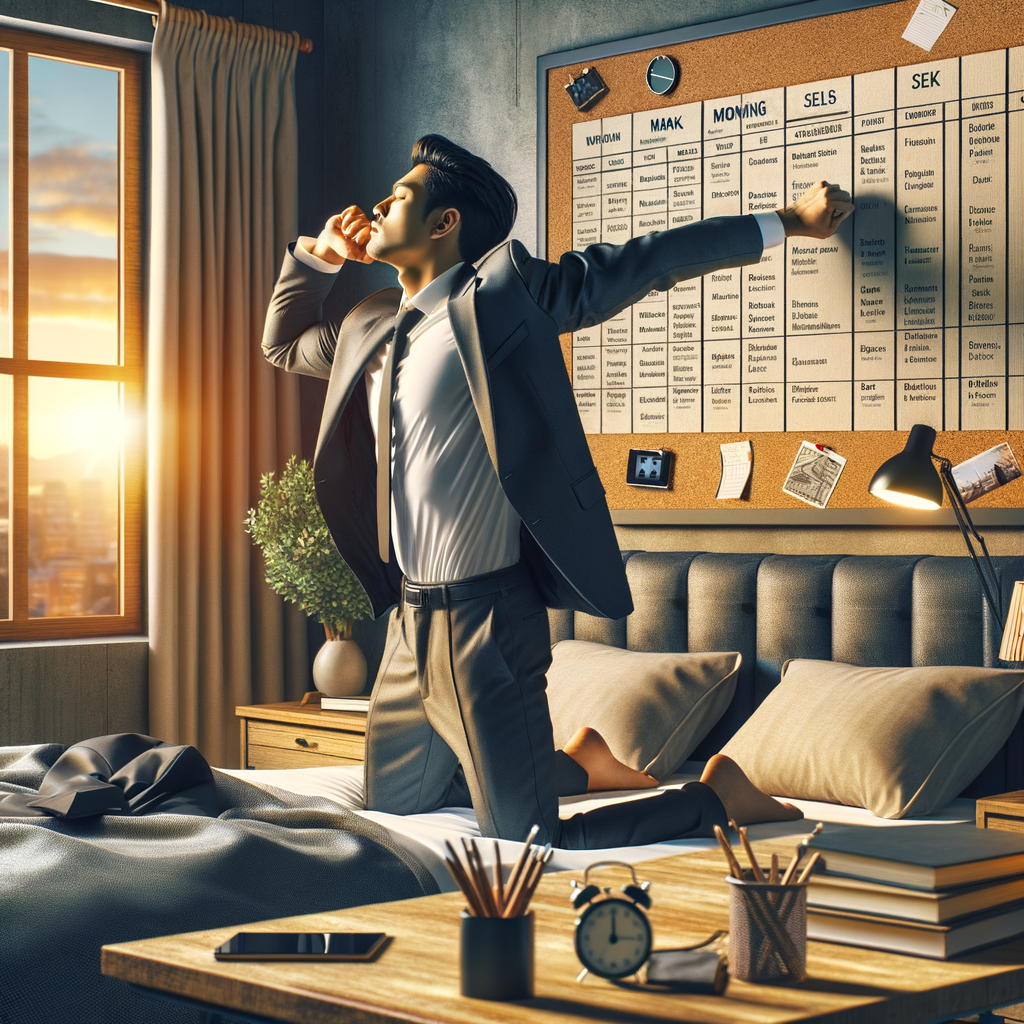 A successful man waking up early or sticking to a schedule
