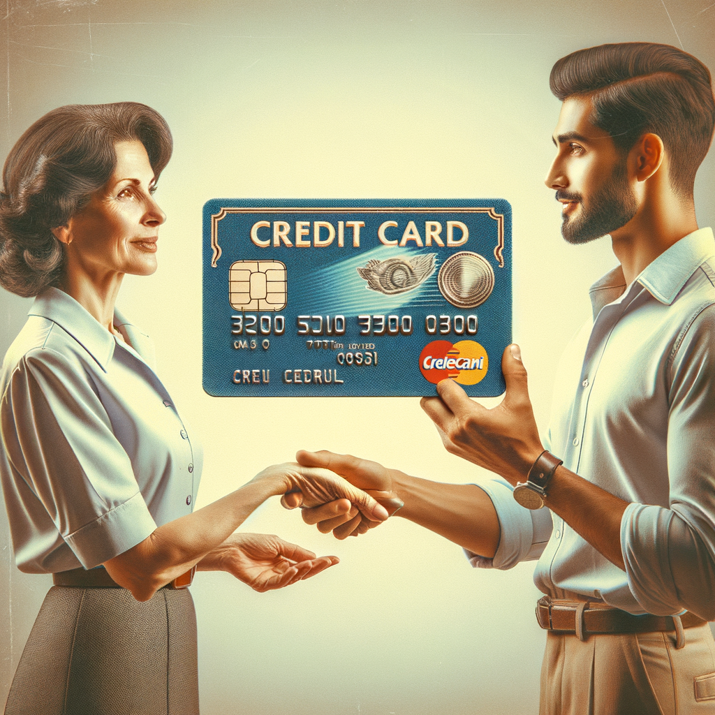 A retro credit card being handed over.