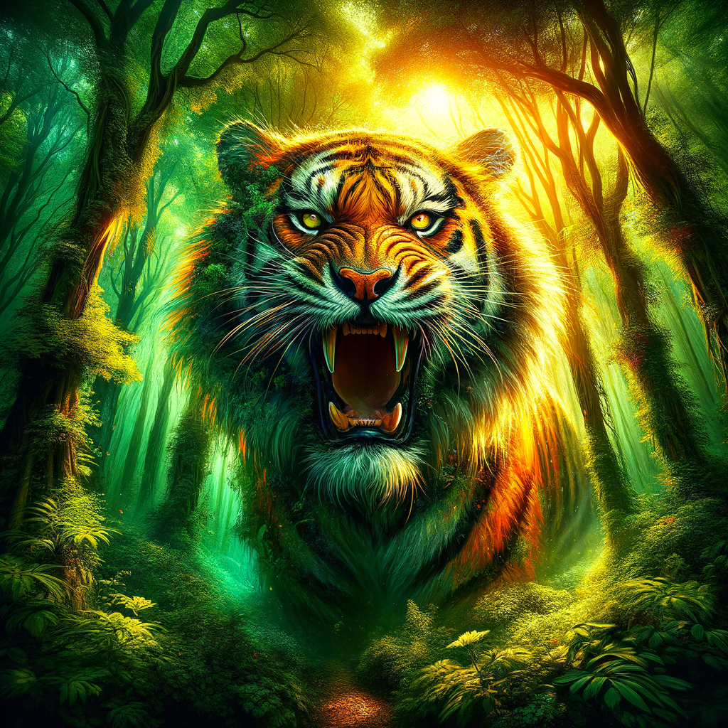 Tiger with roaring look in the jungle