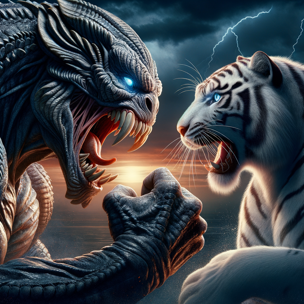 Danger battle between the monster and white tiger