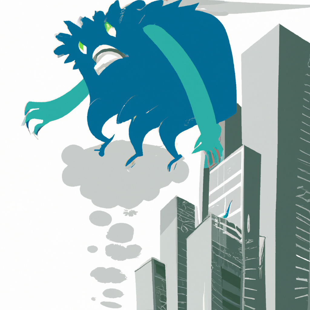 a big monster trying to escape from a highest building