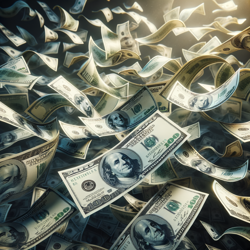 Several $100 bills floating or being exchanged.