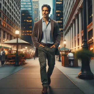 Solo man walking confidently