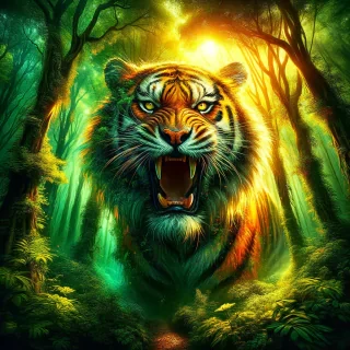 Tiger with roaring look in the jungle