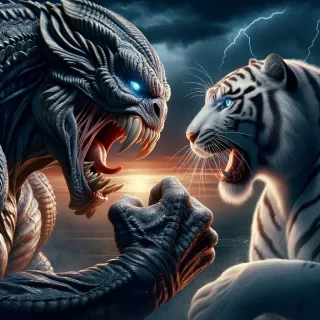 Danger battle between the monster and white tiger