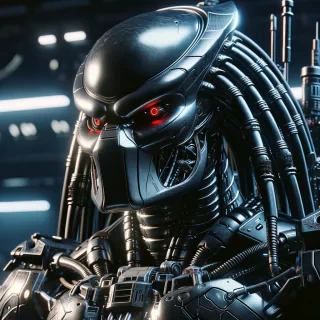 Black predator robot danger look