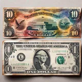 An old U.S. dollar next to a modern one