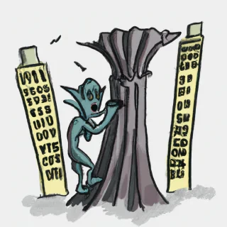 a big monster trying to escape from a highest building
