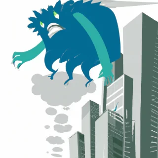 a big monster trying to escape from a highest building