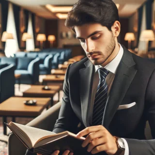 Professional Man reading, researching, or attending a seminar