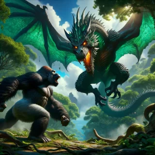 Fight between the dragon and gorilla