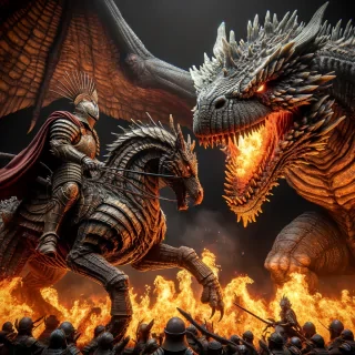 horror battle king sitting on dragon battle with Godzilla realistic image