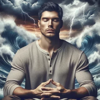 Handsome Man remaining calm in a tense situation or meditating.