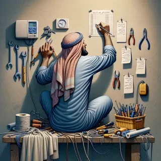 Man fixing something himself or managing tasks solo.