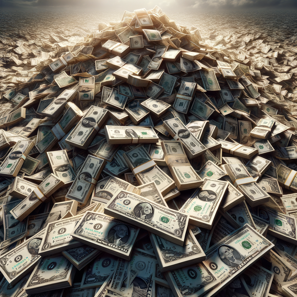 A massive pile of cash USD appearing on the screen